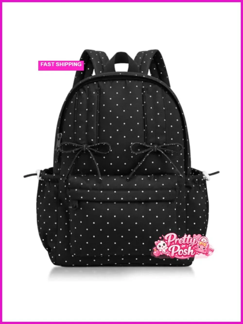 Polka Dot Nylon Backpack with Bow for Women College Daypack